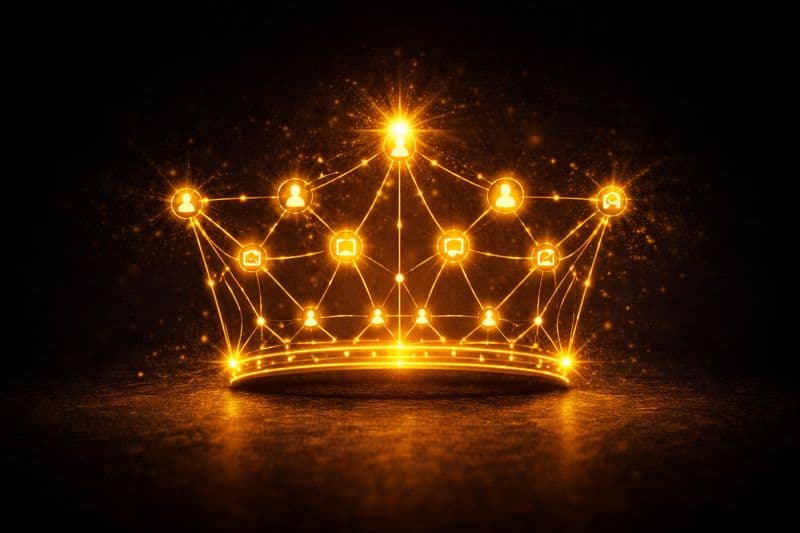 Abstrakt gyllene krona som symboliserar personligt varumärke och professionellt rykte